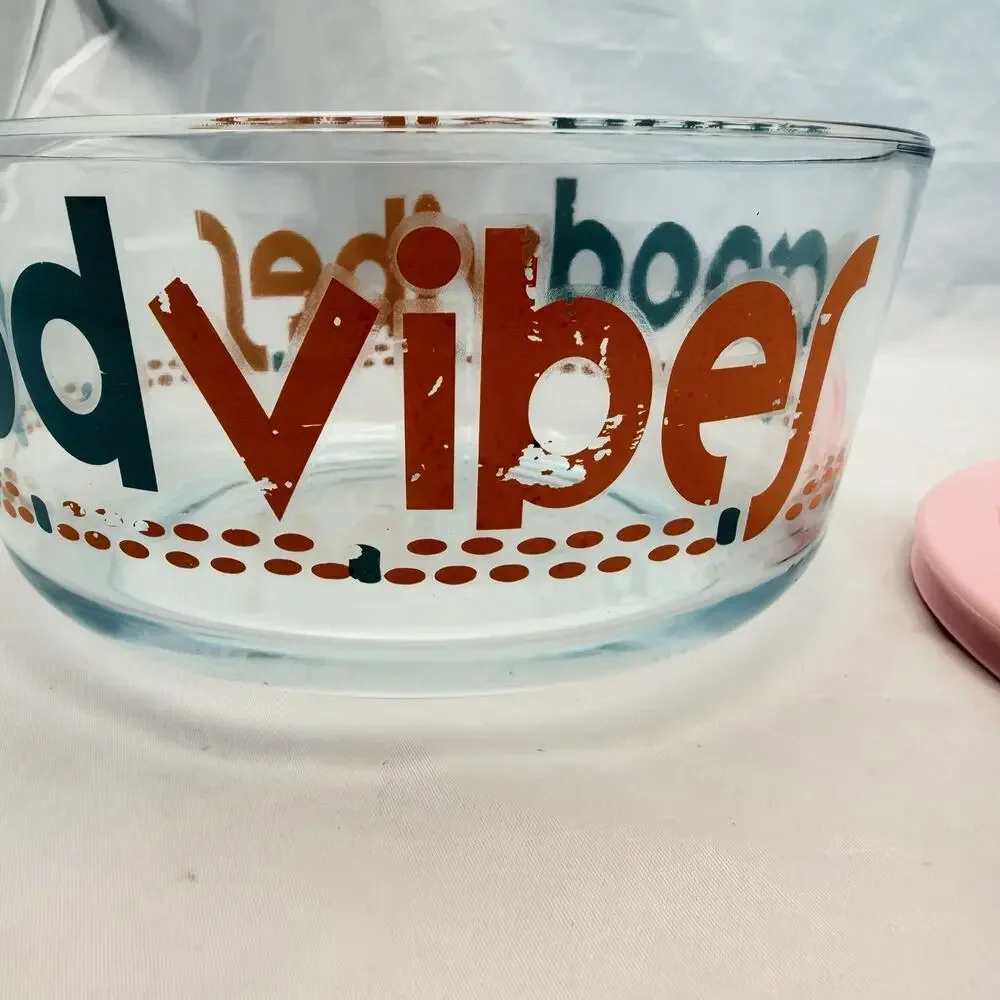 PYREX 7203 GOOD VIBES 7-Cup Food Storage or Serving Bowl With LID 60s Vibe